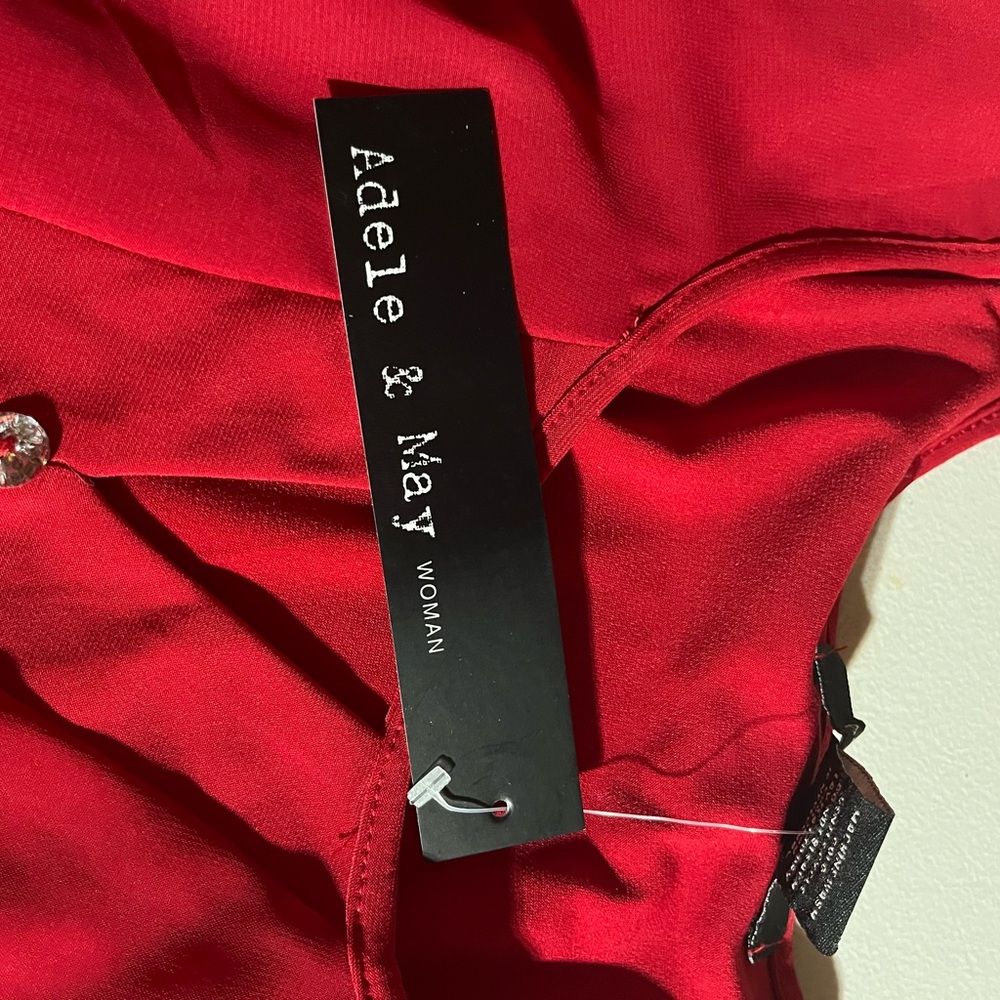 ADELE & MAY TOP W/RHINESTONE BUTTONS/SHEER WOMEN 1X RED FLOWY FAIRY FEMININE‎ - Picture 5 of 7